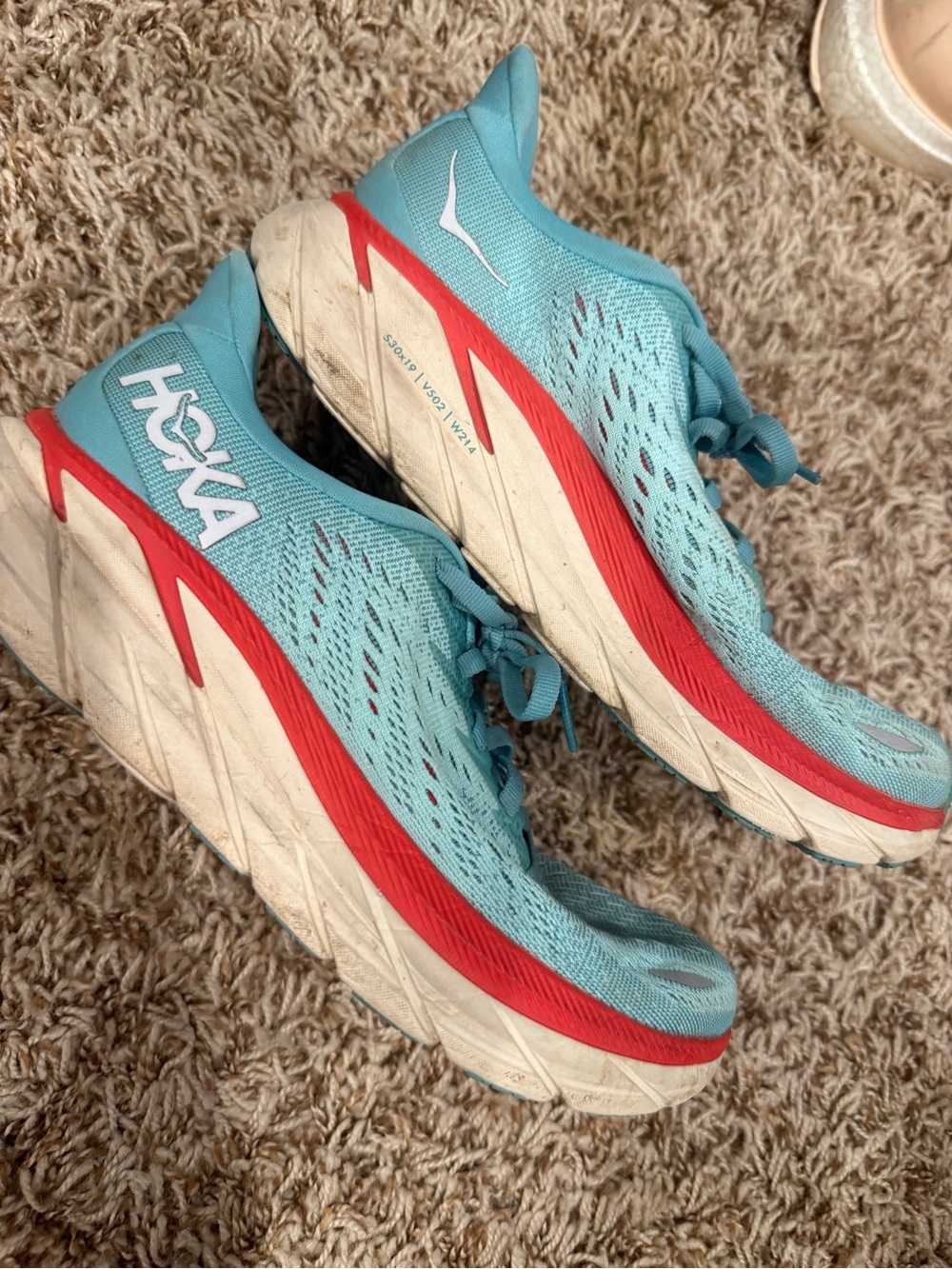 Hoka Women's Teal Athletic Running Shoes with Red Accent